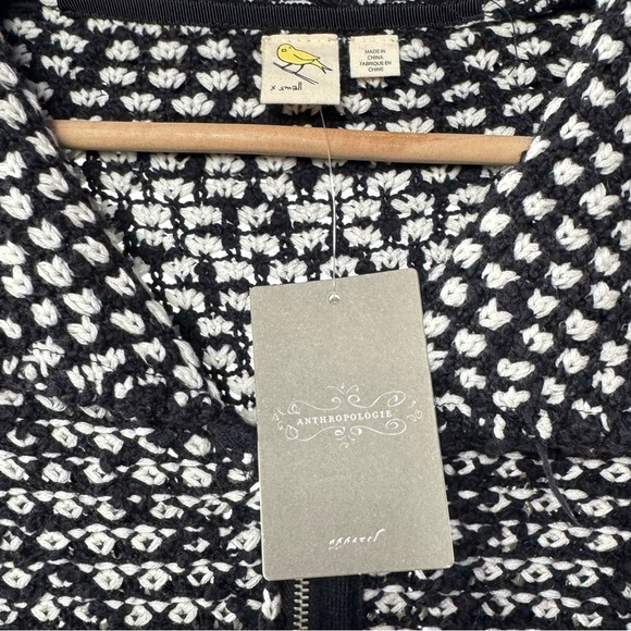 NWT Anthropology Yellow Bird Slubby Moto Jacket Sweater in Ivory Black Size XS - Picture 3 of 9